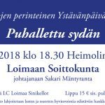 Ystävänpäiväkonsertti Puhallettu sydän 14.2.2018 Heimolinnassa klo 18.30